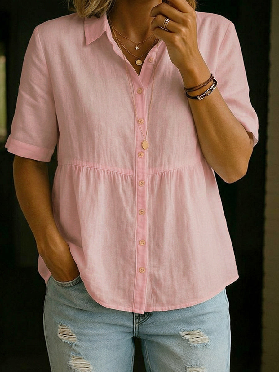 Casual Linen And Cotton Short-Sleeved Shirt