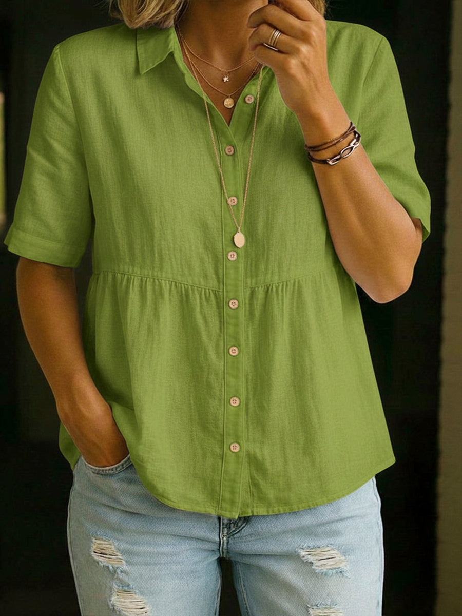 Casual Linen And Cotton Short-Sleeved Shirt