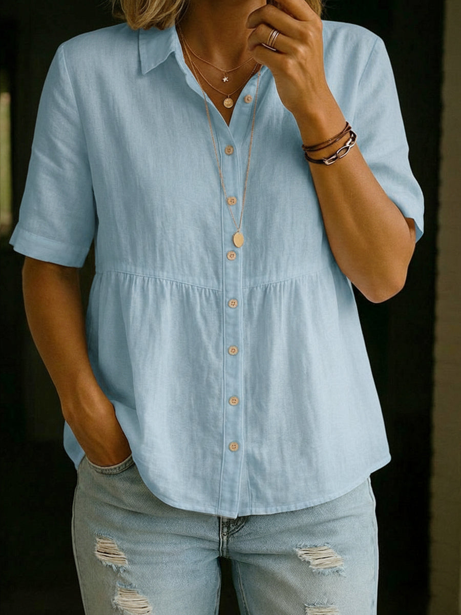 Casual Linen And Cotton Short-Sleeved Shirt