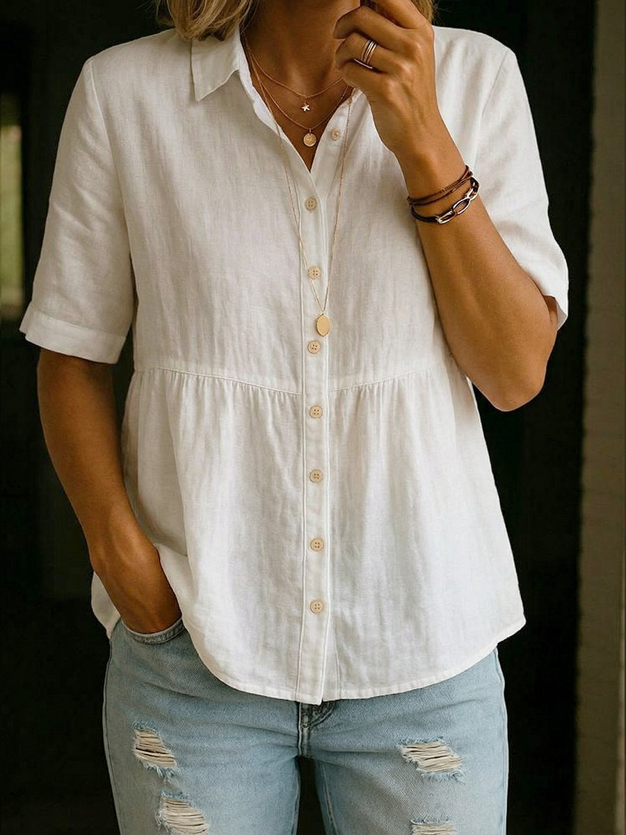 Casual Linen And Cotton Short-Sleeved Shirt