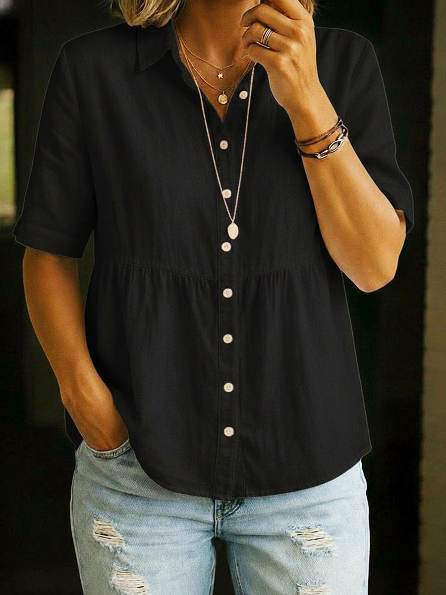 Casual Linen And Cotton Short-Sleeved Shirt