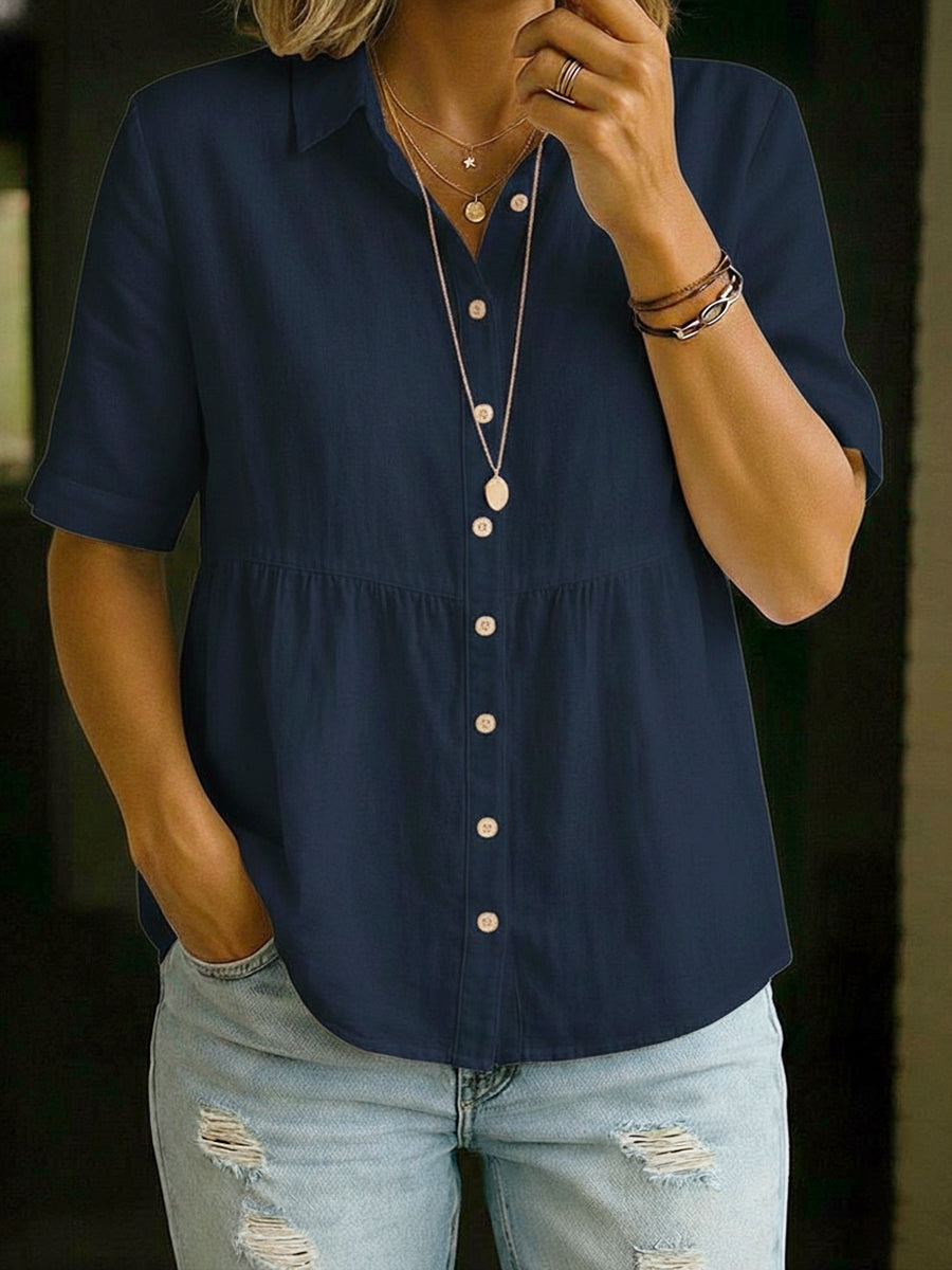 Casual Linen And Cotton Short-Sleeved Shirt
