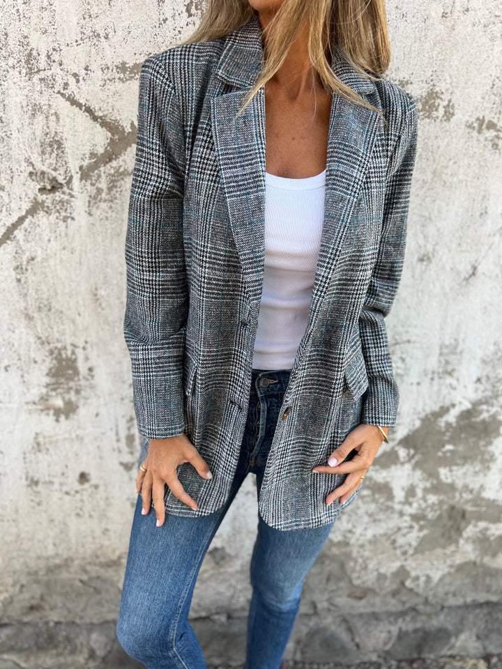 Lapel Collar Slim Button Plaid Small Suit For Women