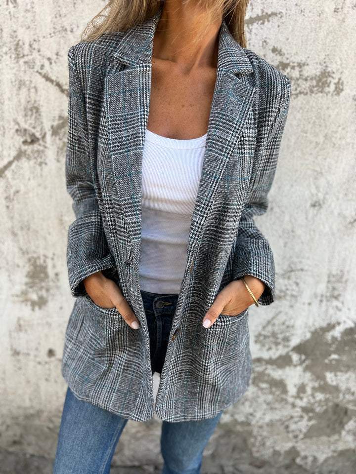 Lapel Collar Slim Button Plaid Small Suit For Women