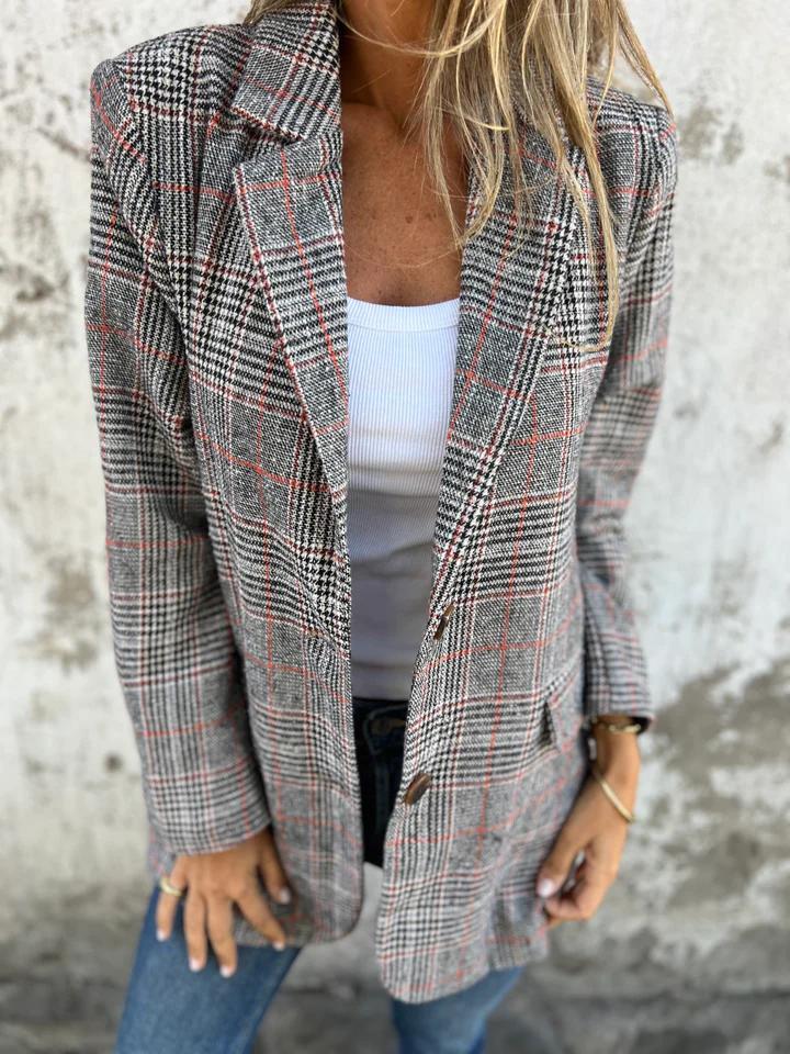 Lapel Collar Slim Button Plaid Small Suit For Women