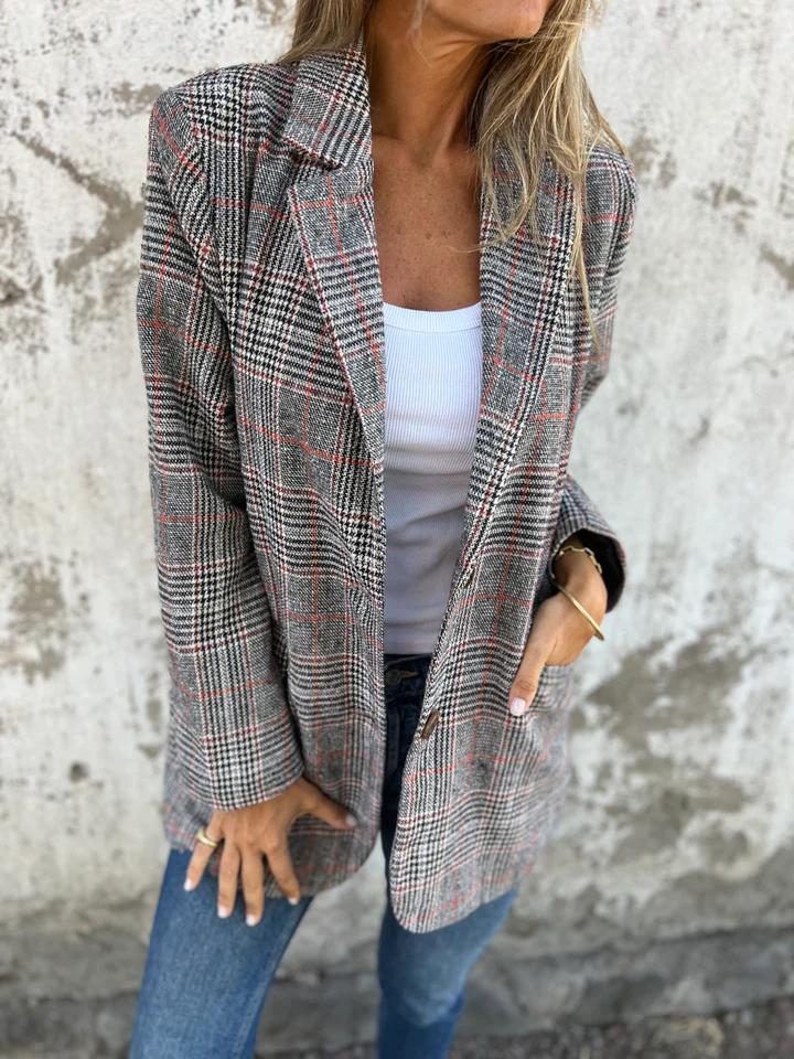 Lapel Collar Slim Button Plaid Small Suit For Women