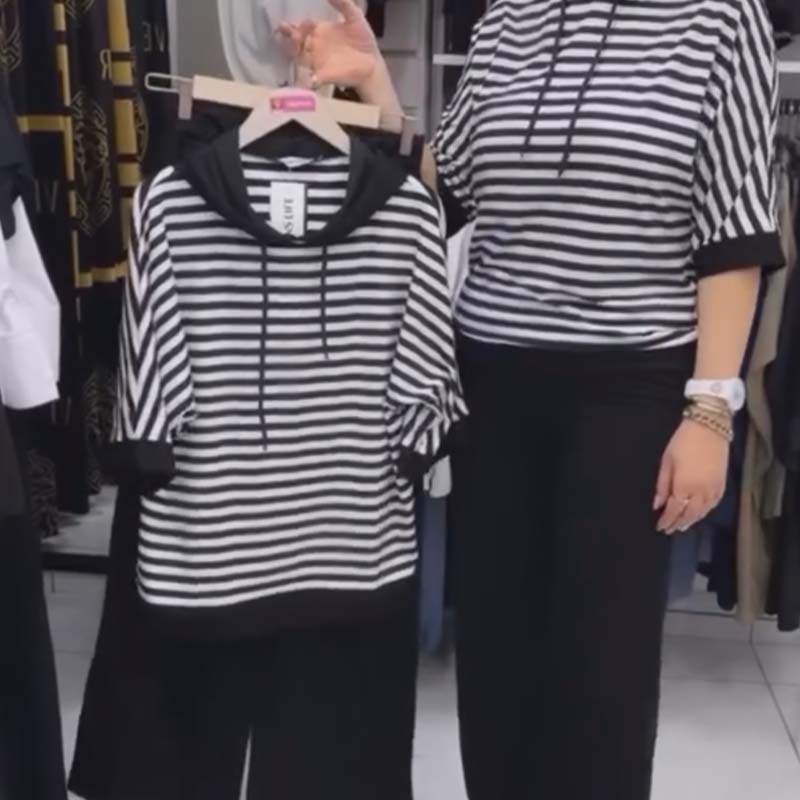 Women's Striped Top and Solid Pants Set
