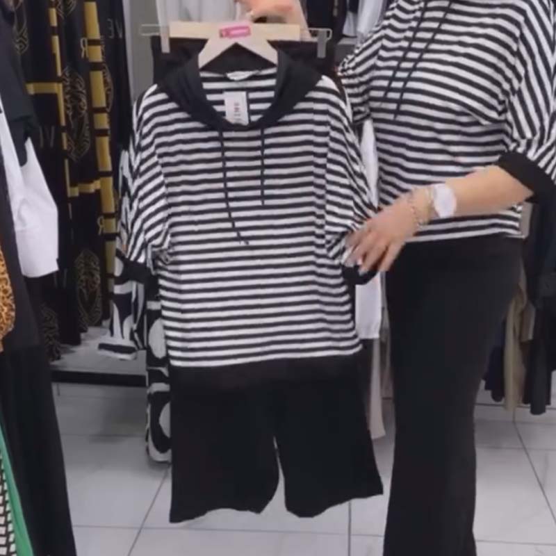 Women's Striped Top and Solid Pants Set