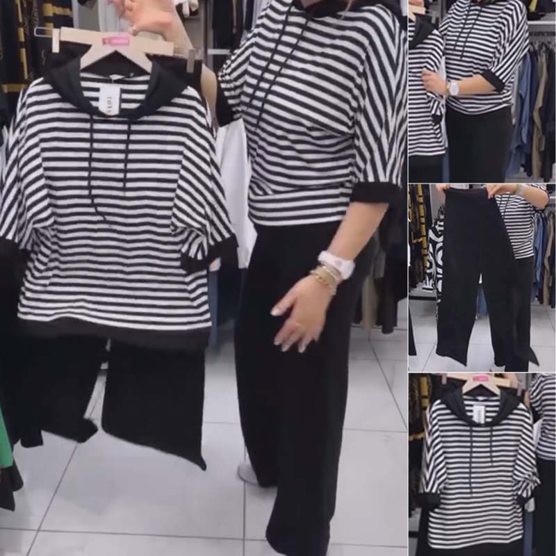 Women's Striped Top and Solid Pants Set